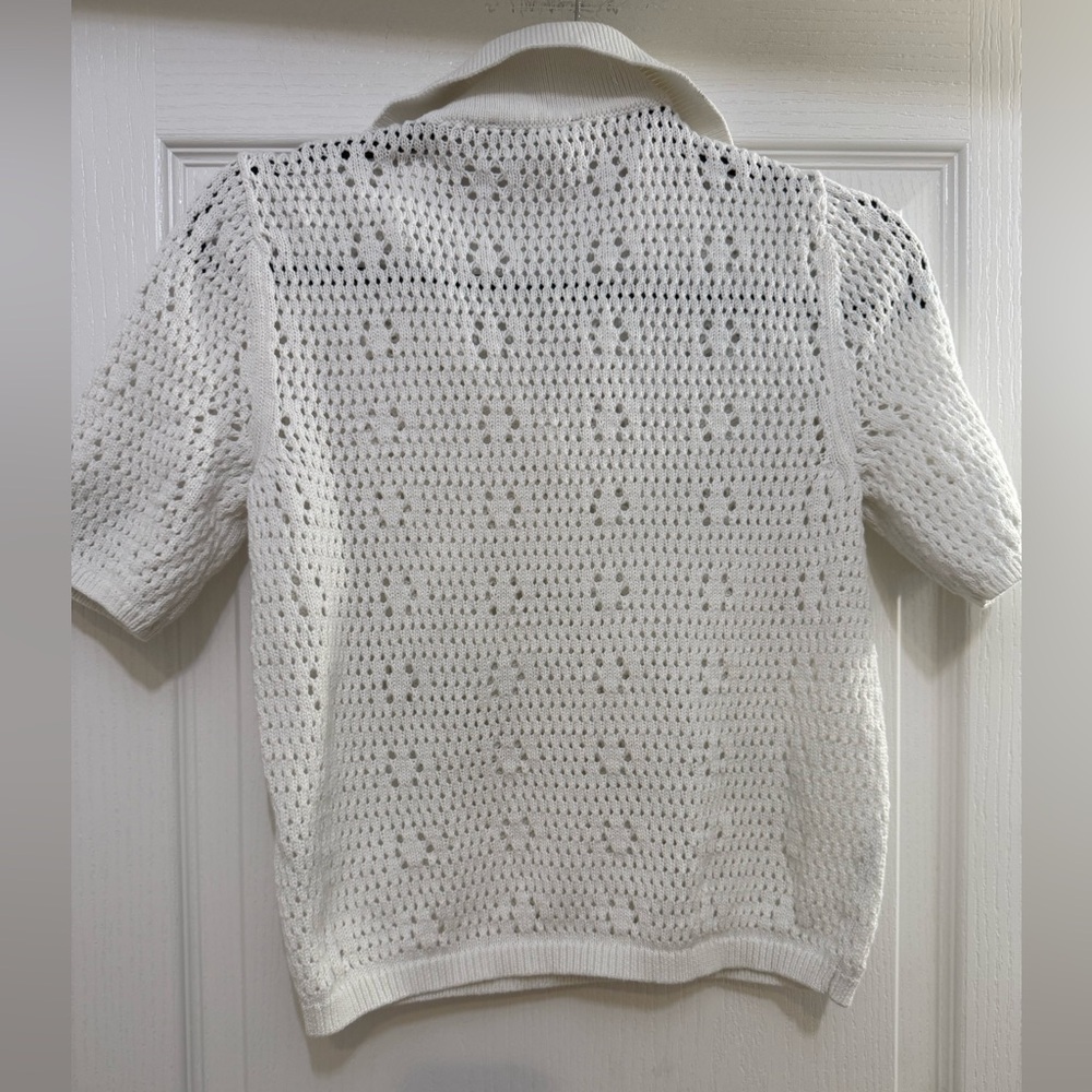 Tahari White Crochet Polo Shirt - Picture 2 of 4